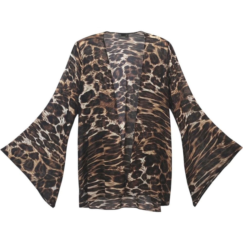 VINTAGE Show Me Mumu Kimono Leopard Print Sheer‎ Bell Sleeve Cover Up S
